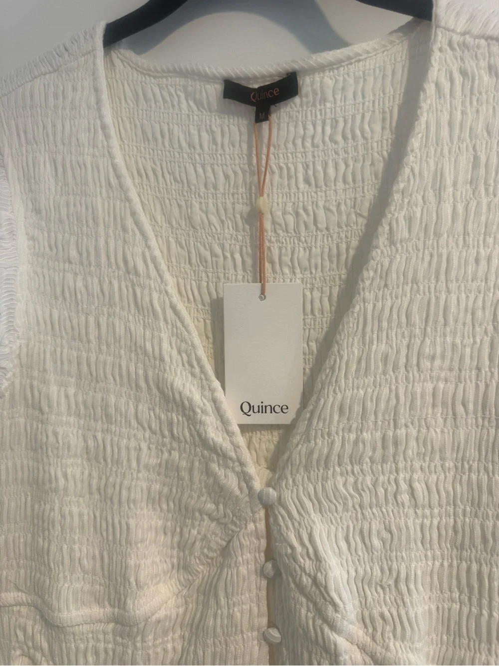 NWT Quince 100% Organic Cotton Smocked V-Neck Midi Dress - Picture 5 of 8